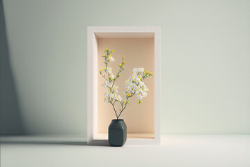 White Flowers in Black Vase