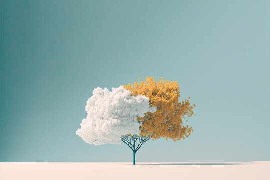 A Lone White and Mustard Tree