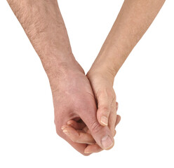 Mature man and woman holding hands tenderly transparent png file