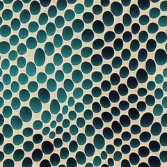 Seamless pattern, uneven circles in off white, turquoise, black. AI generative illustration, pattern generated by AI.