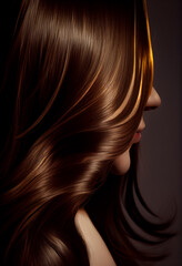 
Perfekte, gesunde und glänzende Haare mit Strähnen im Fokus eines Portraits. Perfekt für Friseur- Haarfarbe- und Shampoo- werbung. -Generative Ai