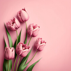 pink tulips on a pink background Generative Ai