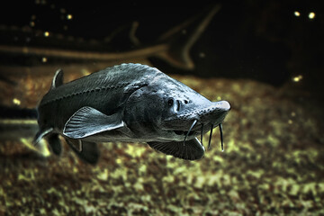 Illustration of Siberian sturgeon fish on the background of the
