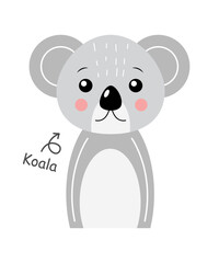 Koala bear . Cartoon character . Vector .