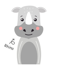 Rhinoceros . Cartoon character . Vector .