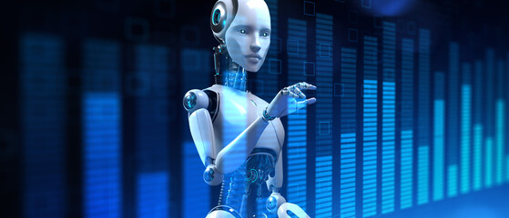 Robotic RPA big data analysis automation trading robot technology concept. 3d render.