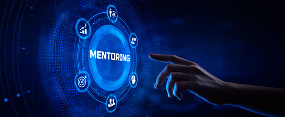 Mentoring mentor coach personal development  education concept on screen.
