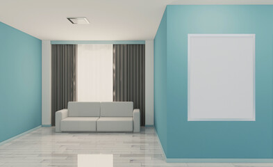 Blank paintings.  Mockup.. Elegant office interior. Mixed media. 3D rendering.