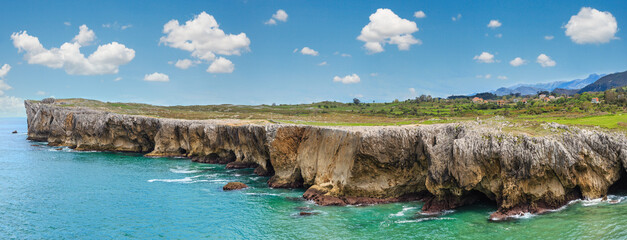 Guadamia beach (or Aguamia) rocky coast summer scenery. Asturias, Spain. © wildman