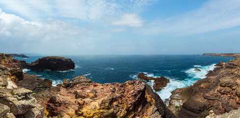 Summer Atlantic rocky coast view, Aljezur, Algarve west, Costa Vicentina, Portugal. Panorama.