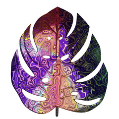 3d render monstera leaf holographic modern design.