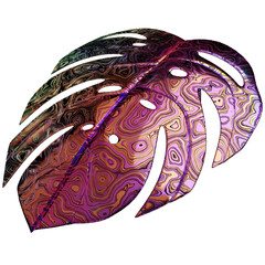 3d render monstera leaf holographic modern design.