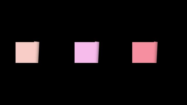 ピンク系の色の付箋をはがすアニメーション素材(黒背景)