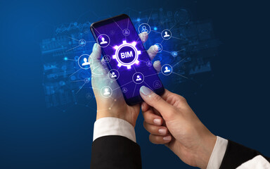 Hand using smartphone with technology concept