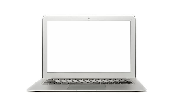 Laptop with blank white screen.