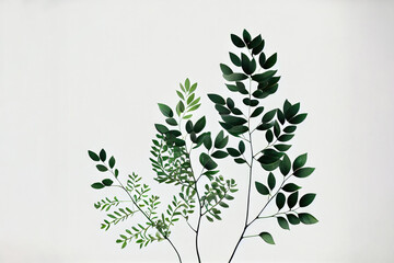Branches of green plants on white background