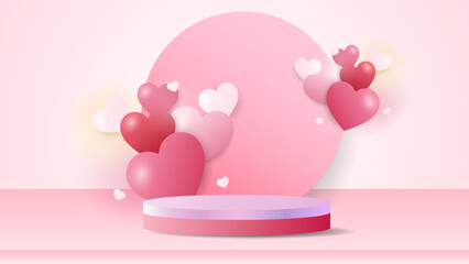 Podium with heart on pink background ,for February 14 Valentines Day , Vector illustration EPS 10