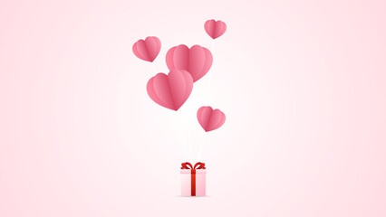 Gift box and heart balloons on pink background ,for February 14 Valentines Day , Vector illustration EPS 10