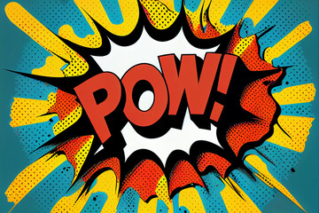 Pop-Art Sprechblase im Retro-Comic-Stil  mit dem Wort POW in Comicsprache - Generative Ai - obrazy, fototapety, plakaty