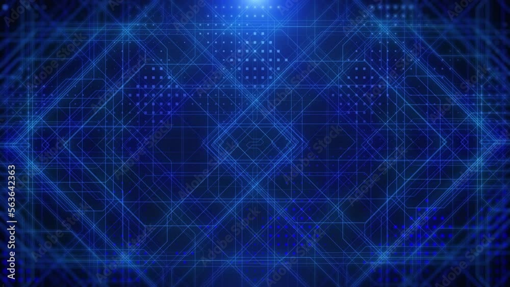 Poster Abstract blue technology digital cyberspace line data transfer concept. Virtual connection analysis network 4K motion background use for wallpaper, screensaver, infographic.
