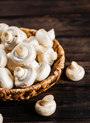 Fresh mushrooms in a basket. 