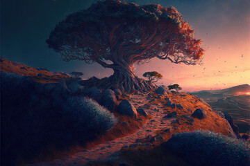 Obraz na płótnie Canvas Beautiful and fundamental fantasy tree AI