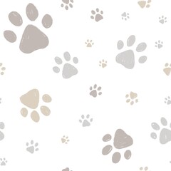 Paws seamless pattern. Muted colors animal pattern. Hand drawn print