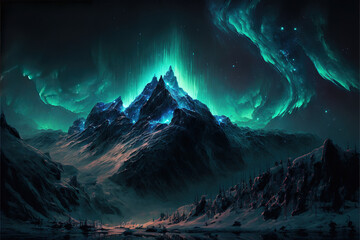 Fototapeta na wymiar fantasy mountains in space, amazing spaces AI 