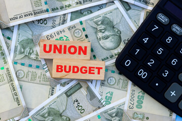 union budget with calculator and indian currency