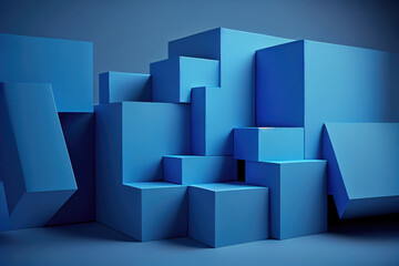 A three-dimensional figure formed by stacking many blue cuboids.