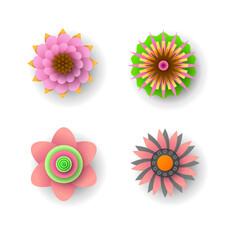 Set Abstract Collection 3D Colors Flower Paper Cut Background Vector Modern Design Style Shadow