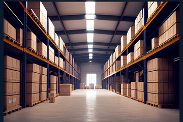 Fototapeta premium Riesige Lagerhalle - Effiziente Lagerwirtschaft und Logistik in Aktion - Generative Ai