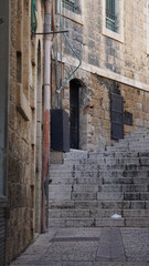 Fototapeta na wymiar Steps in the Muslim Quarter in the old city of Jerusalem in Israel in the month of January