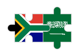 puzzle pieces of south africa and saudi arabia flags. vector illustration isolated on white background