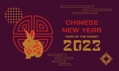 Happy chinese new year 2023 zodiac sign on purple background