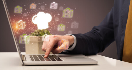 Hand searching for recipes on the internet