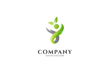People logo design vector illustration with leaves, healthy people logo design symbol