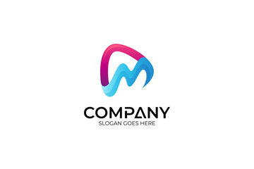 M letter media play logo with modern shape design