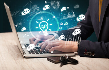 Business hand working on laptop, successful business concept