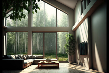 Fototapeta premium Eco-Friendly Living: A Room with Natural Light and Sustainable Furnishings. Generative AI