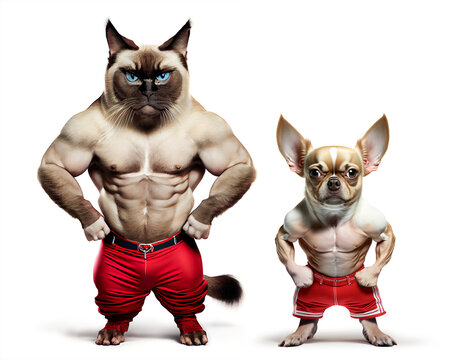 strong cat and dog athletes, competition and training concept illustration, Generative AI