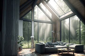 Eco-Friendly Living: A Room with Natural Light and Sustainable Furnishings. Generative AI