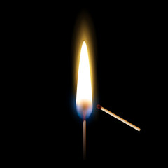 burning match on black background
