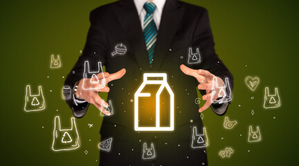 Hand holding food related icons