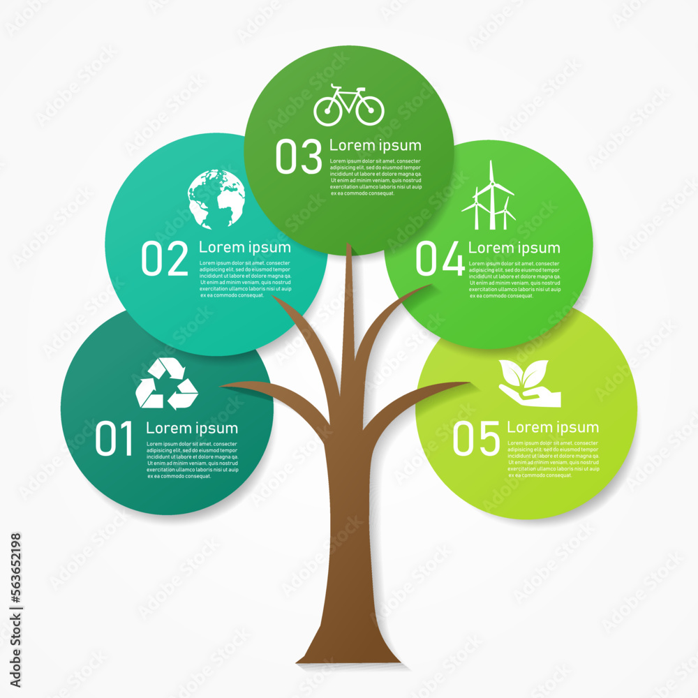 Wall mural green ecology leaf infographic with option element icon background. environment and sustainable deve - Wall murals