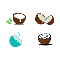 Natural Young Coconut Flat Design Logo Template.