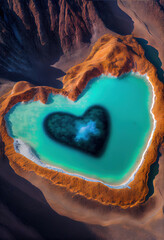Aerial photograph of a heart-shaped lake
