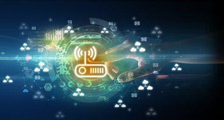 touching with soft gesture multimedia screen with future technology concept