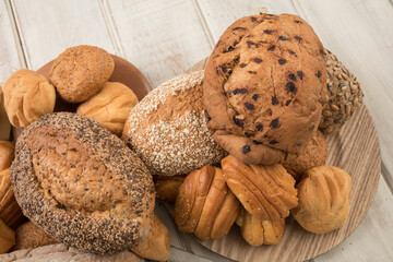 Freshly baked wheat bread loaf breakfast table