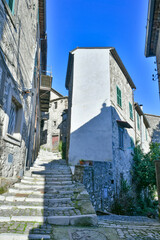 A narrow street in the historic center of Patrica, an old village in Lazio in the province of Frosinone, Italy.
